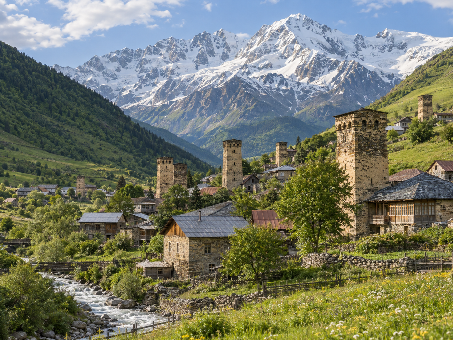 Illustrative image: mountain valley with stone towers