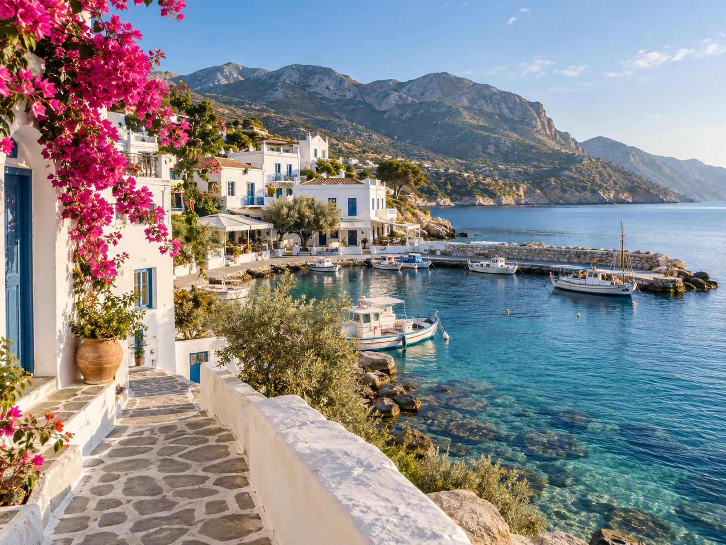 Illustrative image: coastal village above a bay